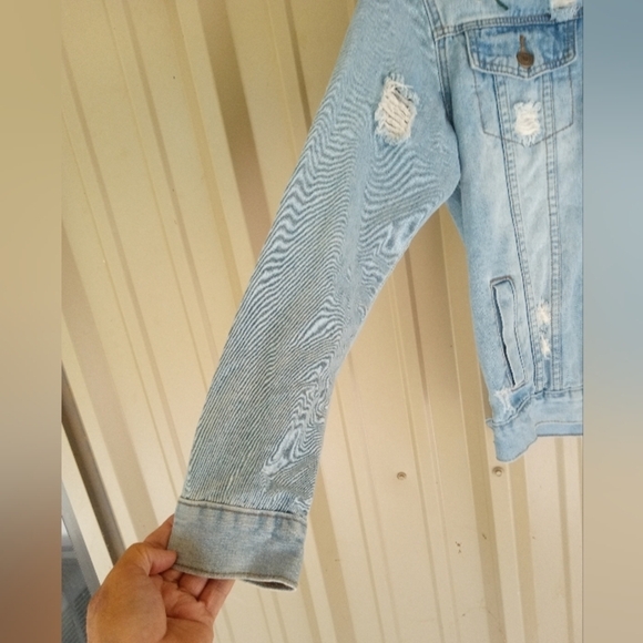 Women's Carbon Savage Distressed Blue Jean Denim Jacket Size Small Red Dragon - Picture 4 of 11